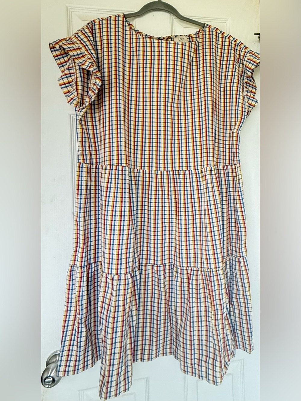 Women’s Multicolor Check Ruffle Sleeve Dress